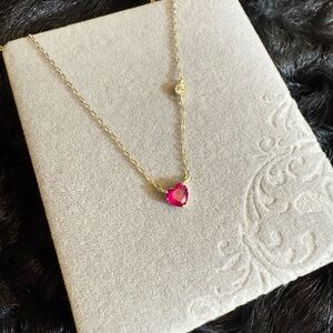 Gold Necklace with Pink Heart Pendant